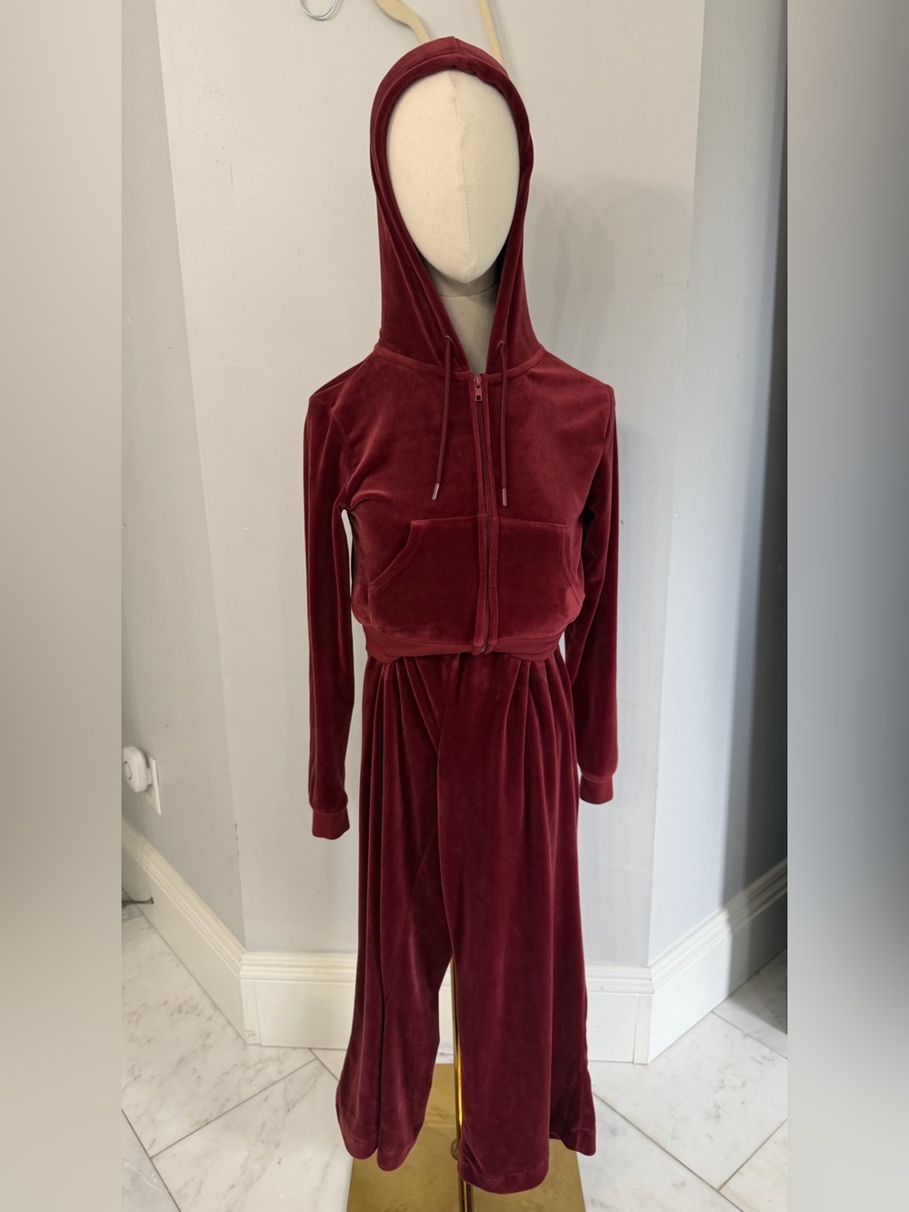 Better Together Burgundy Velour Tracksuit Set SO SOFT women’s XS comfort lounge